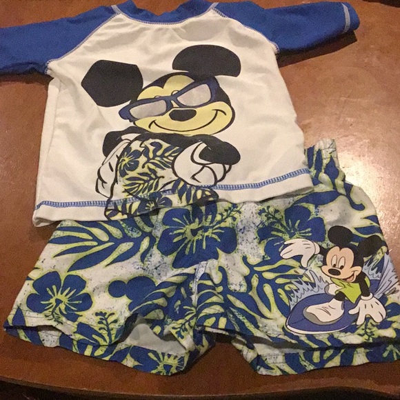 Disney Other - Mickey Mouse swim trunks and rash guard